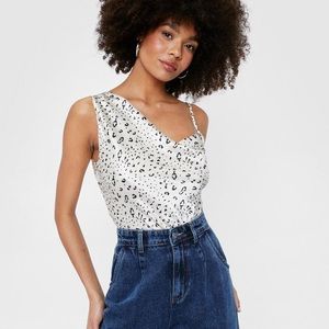NWT Nasty Gal Asymmetric Satin White Animal Print Cami Top 6